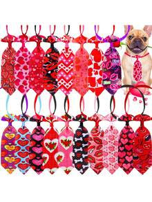 6件装红色系列情人节爱心图案宠物迷你领结，可调节领结，适合小型至中型犬猫，情人节和婚礼的完美狗狗配饰，随机款式