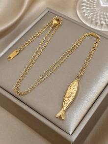 1件男士不锈钢金鱼吊坠项链，动物造型吊坠，精致链条，设计独特，简约时尚，适合日常休闲佩戴，情人节礼物，男士项链 - 彩色 - 查看 9