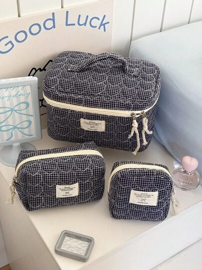 1Pc/Set Gingham Quilted Makeup Bag Set Makeup Bags Travel Bag Clutch With Zipper Closure For Cosmetics,Skin Care,Lipstick,Nail Polish,Brush,Hand Cream,Jewelry,Coin,Keys,Small Items Make Up Bag Makeup Bag Cosmetic Bag Toiletry Bag Skincare Bag Tampon Bag Purse Multi-Functional Storage Bag Gift For Friends Valentine's Gift Bridesmaid Gifts Christmas Gifts New Year's Gift Mom Gifts Travel Essentials Cruise Essentials Back To School Essentials