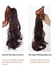 18英寸合成波浪马尾假发，自然无缝长辫，适合节日派对装扮，夹式卷发马尾假发 - 彩色 - 查看 4