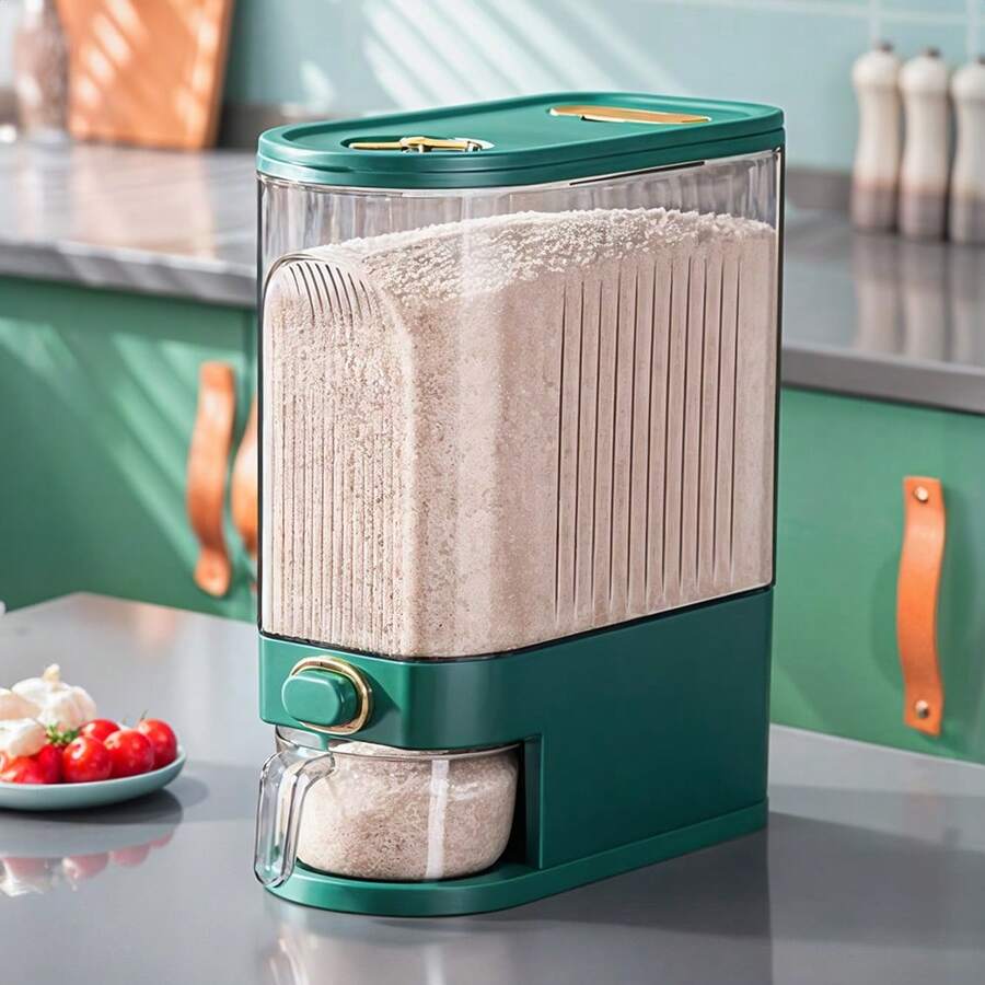 LIVINGANDHOME Living And Home 5/10KG Airtight Large Capacity Rice Dispenser,Food Storage Container,Kitchen Storage Organizer,Large Grain Container Storage With Lid Measuring Cylinder Moisture Proof Household Cereal Dispenser Bucket For Kitchen Soybean Corn - Green - View 1