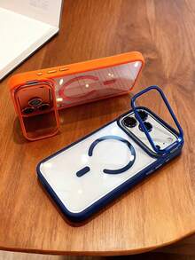 Luxury Orange Magnetic Wireless Charging Stand Phone Case Compatible With IPhone 17 Pro Max Air 16 15 14 13 12 Pro Max Plus Featuring Metal Lens Independent Lens Protector Acrylic Backboard Shockproof HD Transparent Cover