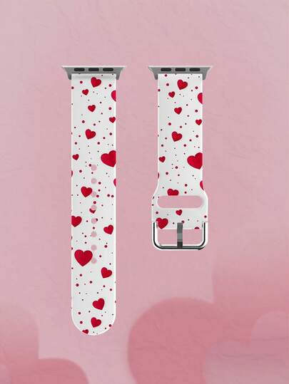 1pc Soft Elastic Breathable Polka Dot & Heart Pattern Replacement Wristband Strap For Apple Watch 38mm 40mm 41mm 45mm 44mm 42mm 49mm, Fashionable Casual Silicone Watch Band Compatible With Apple Watch Ultra Series, S10/SE/9/8/7/6/5/4/3/2/1 Smartwatch
