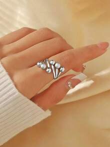 1 pieza Anillo ajustable de acero inoxidable dorado con decoración de bola texturizada, joyería de moda de estilo minimalista vintage para mujeres - anillo - Ver 2