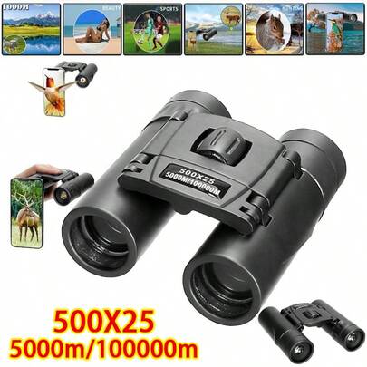 1支500X25便携式高清变焦5000米/100000米双筒望远镜，功能强大，可折叠，远距离观察，适用于狩猎、户外露营、运动等活动。