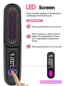 Portable Wireless Hair Straightener Brush, Fast Heating, Constant Temperature Anti-Scald Design, Smart LED Digital Display, USB Charging, Exquisite And Lightweight, Suitable For Home And Travel, Ideal Gift For Women, Professional Styling Tool, 1800mAh Battery - Multicolor - View 6