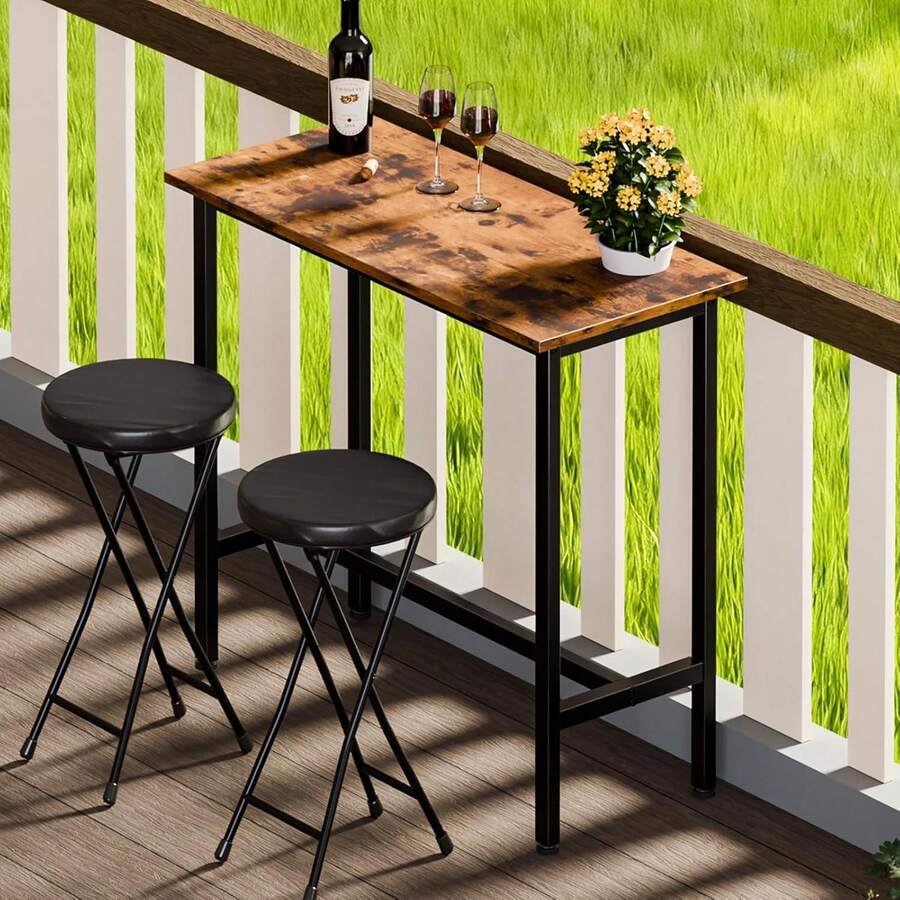 Sweetcrispy Bar Table, Counter Bar Height Pub Table, Rectangular High Top Coffee Table, Narrow Long Kitchen & Dining Counter Tables With Sturdy Metal Frame - Rust Brown - View 1