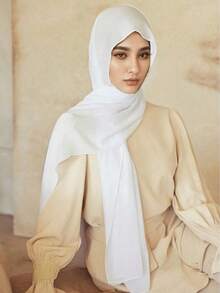 2pcs Women Scarf & Beanie Set, Versatile Underscarf Cap Combo, Hijab Middle East Abaya Matching, Elastic Beanie & Chiffon Scarf Casual Outfit - White - View 2