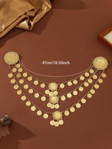 1 件夸张金币流苏女士服装配饰项链，可作为围兜项链佩戴，适合女性派对、婚礼的身体首饰 - 金色 - 查看 4