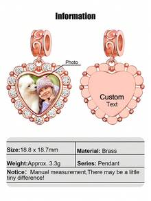 1件个性化照片手链，送给母亲、女儿、女友、妻子、闺蜜的礼物，心形和圆形吊坠珠子，情人节礼物 - 玫瑰金 - 查看 12