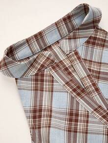 Stand Collar Plaid Ruched Crop Top Summer - Baby Blue - View 3