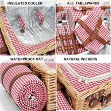 Picnic Basket With Blanket And Wine Pouch For 2 Wicker Picnic Set With Insulated Liner Cooler Bag Hamper For Camping Wedding - Red Gingham - RedGinghamWithBlanketfor2 - View 5