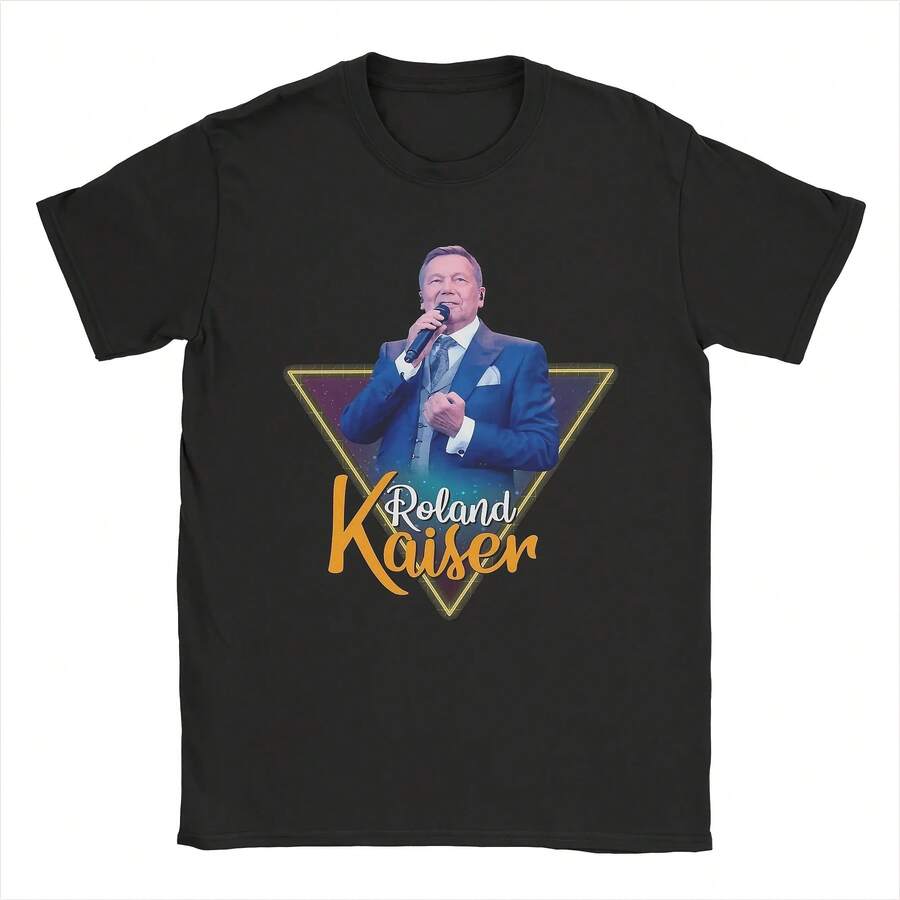 Camisetas de cantante del Festival Roland Kaiser para hombre, estilo vintage, 100 % algodón, cuello redondo, manga corta, regalo de cumpleaños - Negro - Ver 1