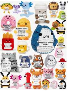 Penguin Gift Set, Includes Crochet Penguin Pendant, Stress Relief Shark, Inspirational Crochet Decor, Desktop Decor, Inspirational Card, Desktop Planter, Cute Penguin Decor, Suitable For Christmas Stocking Stuffers, Christmas Gifts, Birthday And Emotional Decor - Crocheted Penguin - Pink - View 1