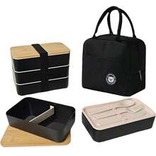 1pc Portable Leak-Proof Lunch Box With Cutlery, Japanese Bento Box, Adult Bento Box, School Lunch Box, Bamboo Lid Lunch Box, Meal Prep Container, Outdoor Travel Insulated Bag, Stackable, Reusable, Suitable For Back To School, Outdoor Travel, Office Work, Kitchen Food Storage - Multicolor - View 1