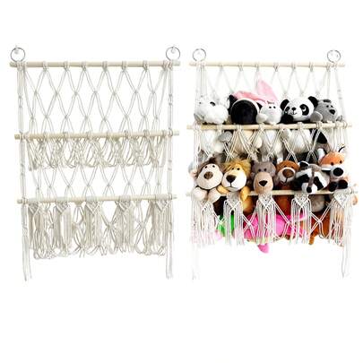 1pc Bohemian Style Stuffed Animal Toy Hammock Handwoven With Tassels, Nursery Or Room Storage And Decoration Organizer