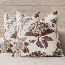 1pcs Faux Linen Floral Vintage Throw Pillow Covers Neutral Accent Print Decorative Cushion Covers Farmhouse Boho Home Decor For Sofa Chair Couch Bedroom Living Room,18*18 Inch,Blue Single-Sided Print Without Zipper - 棕色 - 查看 3