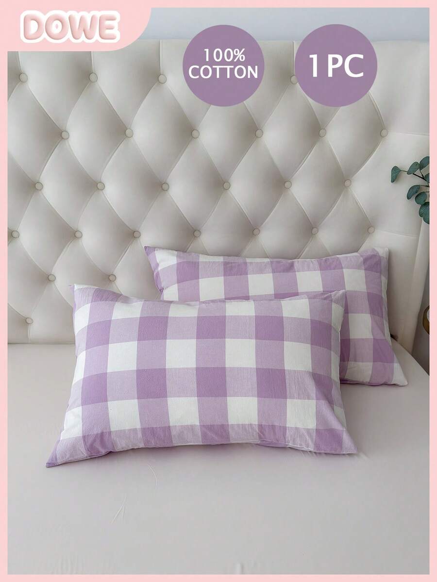 1个100%纯棉枕套，纱线染色水洗棉麻质感枕套，信封式枕套，男女通用，适用于宿舍、卧室、学校等场所，可作宿舍装饰、卧室装饰，简约格纹条纹图案 - 彩色 - 查看 1