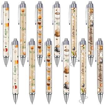 1/6/12 Pcs Coffee Party Gift Pens Bulk Party Favors Coffee Lovers Themed Decorations Black Ink Kawaii Ballpoint Pen For School Office Birthday Supplies Aesthetic Accessories