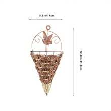 2pcs Artificial Flower Vase Basket Triangular Wall Hanging Iron Wicker Wall Decor Hanging Planter (Coffee Color) - Multicolor - View 2