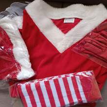 5 件套女士圣诞服装连衣裙，圣诞人物角色扮演服装：连衣裙、袜子、帽子、腰带、手套 - 连帽圣诞连衣裙 + 袜子 + 手套万圣节 - 紅色 - 查看 5