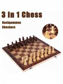 1套三合一迷你国际象棋套装，包含国际象棋、跳棋、五子棋、可折叠棋盘、多功能国际象棋游戏、黑白棋子，适合成人初学者、游戏室、家庭娱乐、户外聚会、户外玩具套装、家庭和朋友娱乐、游戏、露营、旅行、派对、庆祝活动。 - 棕色 - 查看 6