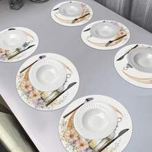 2/4/6 Elegant Ramadan Crescent Moon Lantern Placemats - 15.0 Inch Round Placemats Decorated With Floral Crescent Moon Pattern, Suitable For Party Dining And Holiday Decor. Also Suitable For Home Decor, Holiday Table Decor, Farmhouse Holiday Decor, Farmhouse Style Decor, Washable Placemats, Durable Material, Holiday Table Decor, And Home Entertainment. - Multicolor - View 12