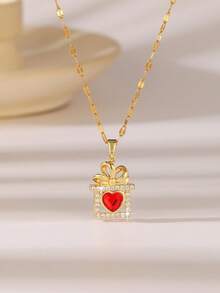 1 pieza Collar con colgante de corazón de acero inoxidable con circonita brillante, regalo exquisito para ocasiones especiales como el Día de San Valentín, el Día de la Madre, cumpleaños, etc.