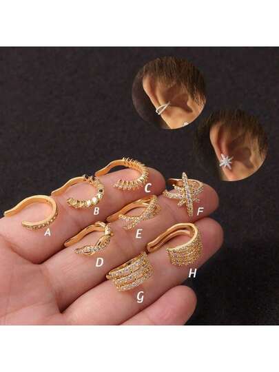 Piercing Falso 316L Helix/Conch – Ajustável 8/10mm, Aço Cirúrgico com Zircônia CZ Brilhante