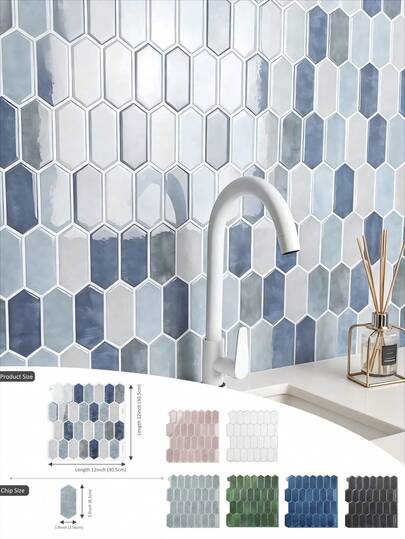 1/10 PCS Modern Hexagon Peel And Stick Backsplash Tiles - DIY Kitchen & Bathroom Wall Tiles, Waterproof Self-Adhesive Mosaic Tile Stickers-Multiple Colors Available