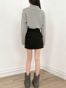 V-Neck Collared Loose Knit Sweater For Women, Autumn/Winter - Grey - View 6