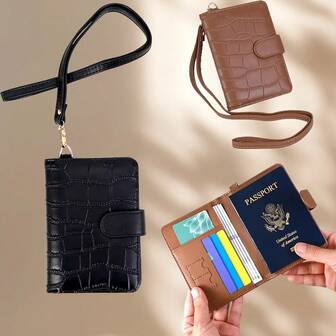 Passport Holder Wallet, With Card Slots & ID Window, Multi-Functional Large Capacity Travel Wallet, With Neck Strap