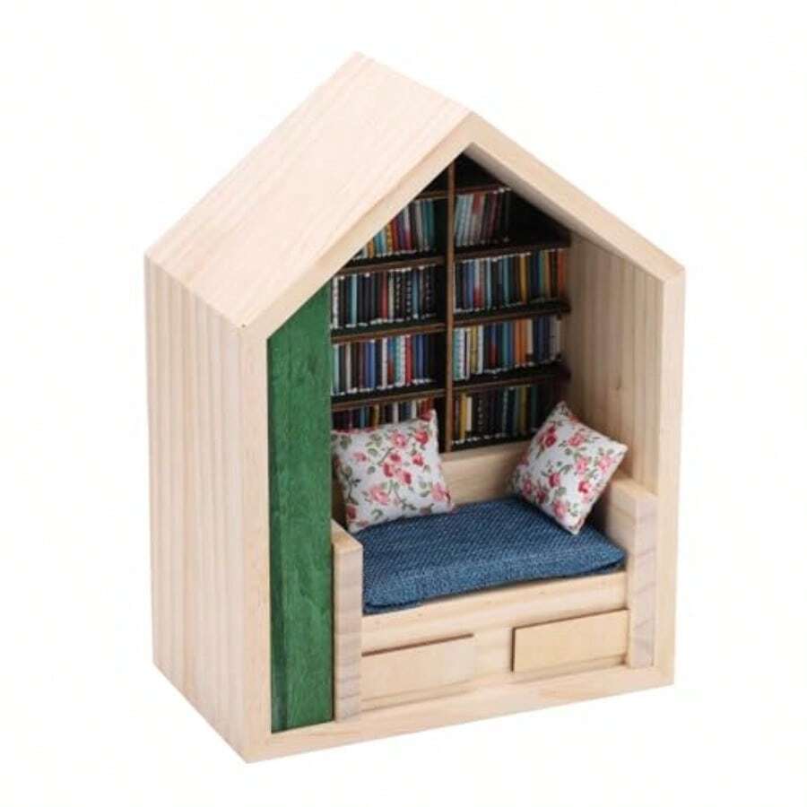 BookcasesAnsiety Bookshelf Cabina Escena de la Escena del Estrés Exquisito Decoración del Hogar en Miniatura con Libros para Relajación - Negro - Ver 1