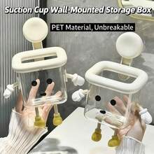 卡通浴室收纳挂钩架 - 免钻孔吸盘壁挂式，耐用塑料牙刷牙膏架，水槽配件，可爱家居装饰，萌趣机器人吸盘收纳架，卡通设计浴室收纳架，底部排水孔，简约壁挂式浴室牙刷架，可收纳杂物和废纸 - 彩色 - 查看 10
