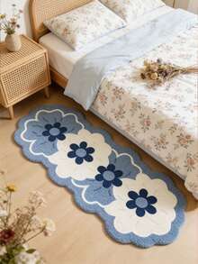 1件装清新蓝色花卉长地毯，卧室床边装饰垫，ins风蓝色花卉绒面地毯，尺寸不规则，允许1-5厘米裁剪误差，走廊长地毯，地毯，长地毯，小地毯，垫子，家居装饰，客厅地毯，客厅家居装饰，房间装饰，加厚地毯，绒面地毯，秋冬地毯，加厚/绒面，可水洗地毯