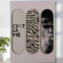 Zebra Skateboard Wall Art C'est La Vie Positive Affirmations Quote Aesthetic Poster Retro Luxury Print Room Canvas Print For Dorm Or Bedroom Wall - Đã đóng khung - Xem 1