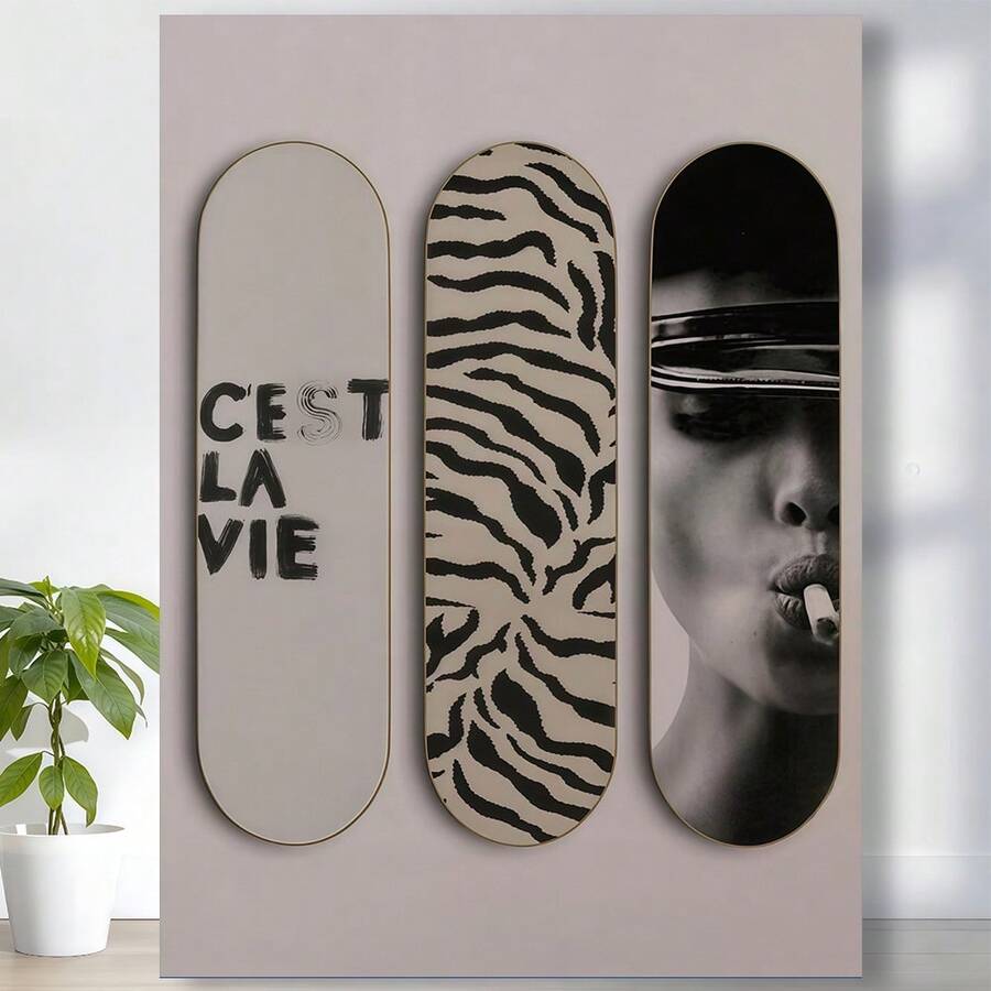Zebra Skateboard Wall Art C'est La Vie Positive Affirmations Quote Aesthetic Poster Retro Luxury Print Room Canvas Print For Dorm Or Bedroom Wall - Đã đóng khung - Xem 1