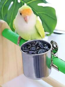 Stainless Steel Bird Feeding Bowls, Parrot Feeders, Food And Water Feeding Cups For Medium And Small Parrots, Love Birds, Parrots, Birdcage Hanging Accessories, Clips For Easy Disassembly And Cleaning, Parrot Gifts - Multicolor - View 2