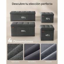 SONGMICS Banco de Almacenamiento Puff Almacenaje de 76 cm Baúl de Almacenaje Taburete Reposapiés Gris Oscuro MLSF47K - GrisOscuro - Ver 6
