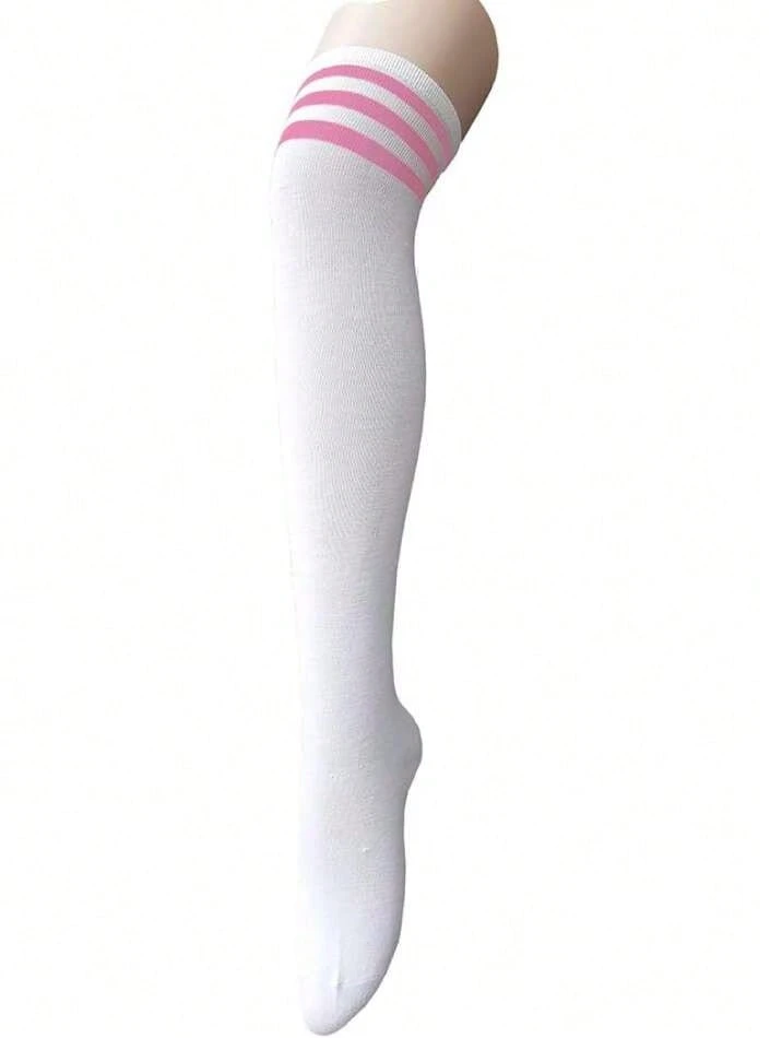 Thigh High Socks Long Over Knee High Socks For Women Casual Athlete Striped Knee High Stocking,36066828 - 粉色 - 查看 1