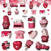 Juego de 24 decoraciones colgantes de San Valentín, adorno de gnomo plano de madera para fiesta de aniversario de bodas, perfecto para la decoración de la fiesta del Día de San Valentín en casa, empresa y escuela, regalo esencial del Día de San Valentín,  de , alta tasa de recompra - Rojo - Ver 6