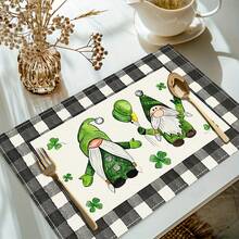 1 pieza/4 piezas/6 piezas Juego de individuales de lino con patrones de trébol y duende, decoración del hogar, adecuado como regalo del Día de San Patricio, decoración, vajilla, para todas las estaciones, individuales lavables modernos, decoración de fiesta interior/exterior, regalo ideal - Multicolor - Ver 8