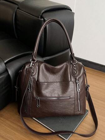 A New Retro Large-Capacity Tote Bag For Women, A Retro Pu Single-Shoulder Wandering Bag, A Casual Handbag And Wallet For Women, Suitable For Commuting To Work, Daily Matching And Shopping