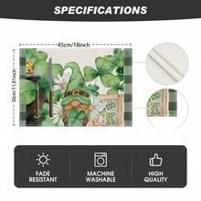 1 pieza/4 piezas/6 piezas Juego de individuales de lino con patrones de trébol y duende, decoración del hogar, adecuado como regalo del Día de San Patricio, decoración, vajilla, para todas las estaciones, individuales lavables modernos, decoración de fiesta interior/exterior, regalo ideal - Multicolor - Ver 20