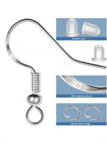 300 piezas Juego de ganchos para pendientes hipoalergénicos de plata para hacer joyas, kit de fabricación de pendientes de calidad mejorada, incluye respaldos y anillos conectores para pendientes, suministros de manualidades para hacer joyas DIY