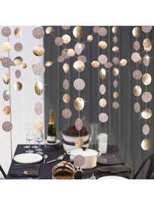 1/2/3 Sets Of Birthday/Wedding Party Decorations, Mirror Rose Gold Circular Flower Banners, Wedding Room Decoration, Five Pointed Star Paper Flower Hanging Decorations, Wedding Room Decoration Circular Paper Stickers, FOR Hanging Decorations, House Decoration, Background Decoration, Home Decoration, Room Scenes, Parties, Wedding Venues, Family Activities, Graduation Ceremonies - Champagne - View 2