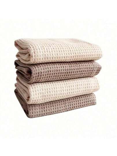 4pcs Plaid Dishcloth Set, Square Kitchen Towels, Solid Color, Highly Absorbent And Durable, Suitable For Dishes And Countertops