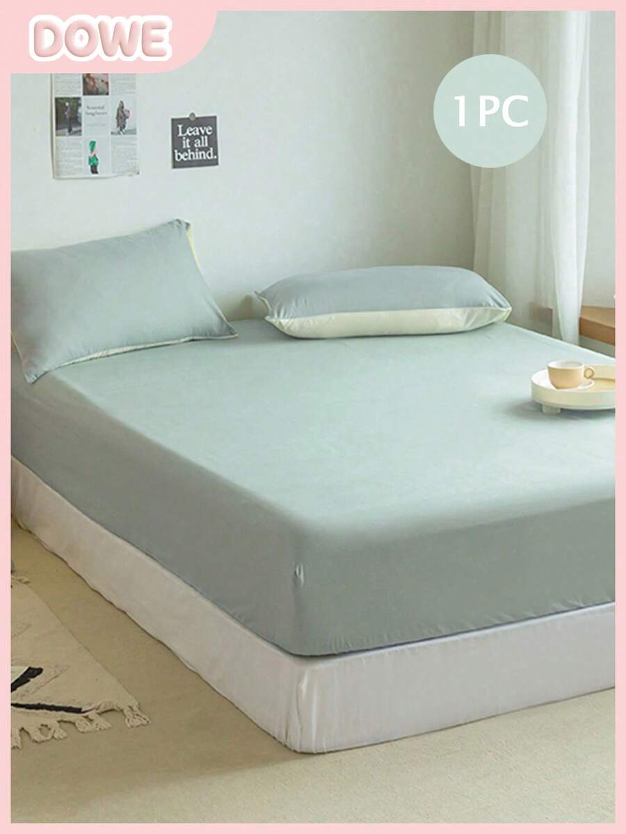 1pc Solid Color Fitted Sheet, Mattress Protector, Mattress Cover, Deep Pocket Design, Soft & Breathable, Fits Various Bed Sizes - Green - View 1