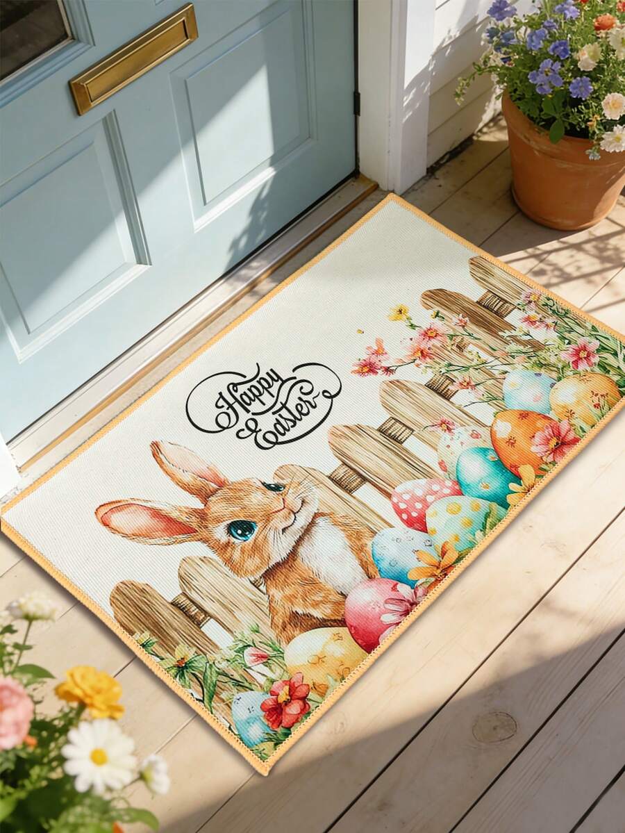 1Pc Easter Crystal Velvet Doormat,Happy Easter Welcome Carpet With Easter Egg And Bunny Design,Easter Party Decor,Front Door Washable Rugs,Dirt-Resistant Floor Mat,Easter Decorations For Home,Room Decor,Kitchen, Living Room Entrance Mat ,Laundry Room Decor,Easter Egg Hunt Party Supplies,Easter Gifts,Spring Decorations,Spring Party Supplies