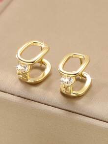1 Pair Fashionable Copper Zirconia Hollow Geometric Circle Earrings, Minimalist & Versatile, Gift For Women Birthday/Date - Multicolor - View 16